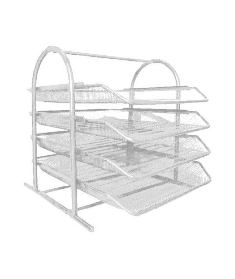 Tavă pentru hîrtie orizontală, 4 nivele, metal tip plasă, argintie
